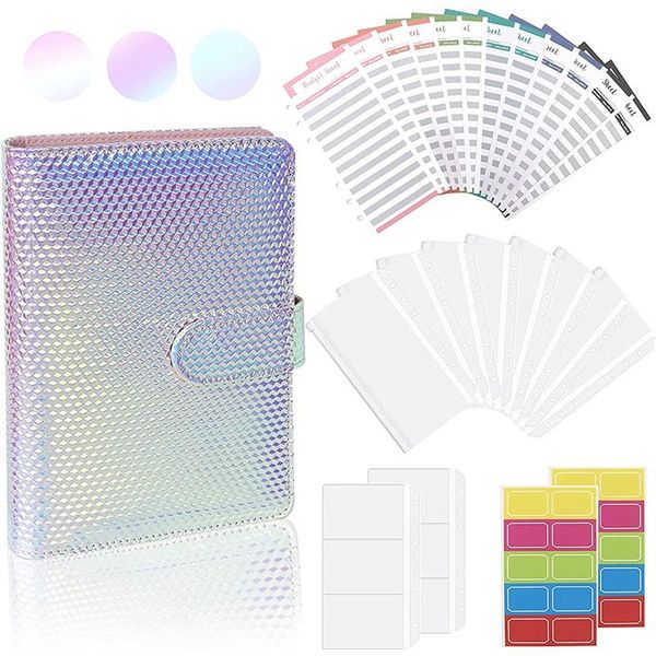 

gift wrap a6 pu leather binder notebook, shiny planner organizer 6 ring cover, budget cash envelopes system,for school