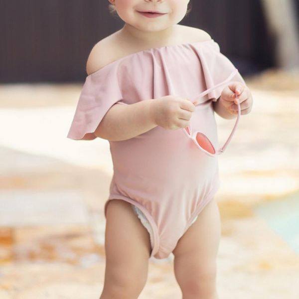 

baby girl bikini swimsuit one pieces pink ruffle slim short sleeve casual bathing suit beachwear one-piece suits