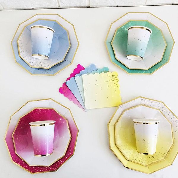 

disposable dinnerware tableware party decorations bronzing solid color paper plates cup towels wedding decoration