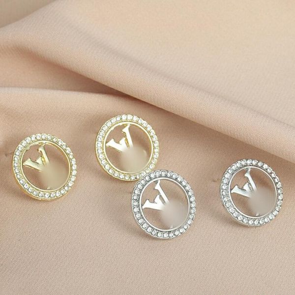 

luxury women designer earrings ear stud brand 18k gold plated designers geometry letters crystal earring wedding party jewerlry classic styl, Golden;silver