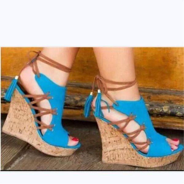 

women shoes high heels sandals wedges suede 14.5cm party wedding plus size, Black
