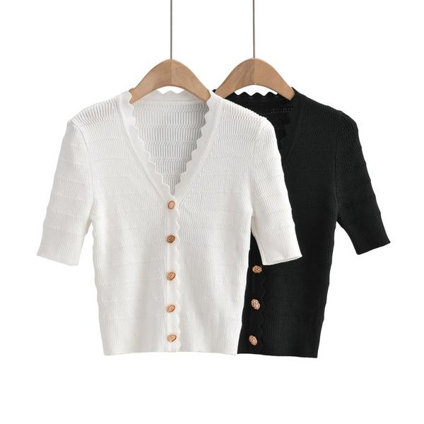 

women's t-shirt jc·kilig spring 2021 petal button wavy knit l3148, White