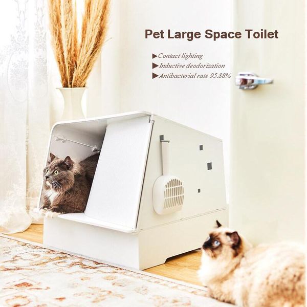 

other cat supplies pet automatic deodorizing toilet bedpan anti splash cats litter box fully enclosed antibacterial induction light with sco