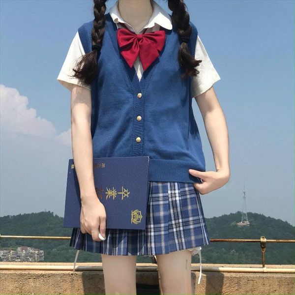 

japanese college style jk women sweaters uniform v neck knitted cardigan outer vest woman sleeveless female solid, White;black