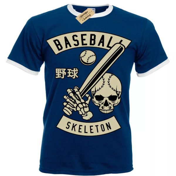 

BÃ©isbol Calavera Camiseta Player Esqueleto Camiseta Hombre Ringer, White;black