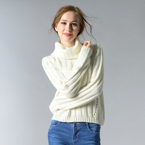 

women's sweaters autumn/winter vintage women sweater long sleeve loose turtleneck knitted pullover white yellow gray crop qnnu, White;black