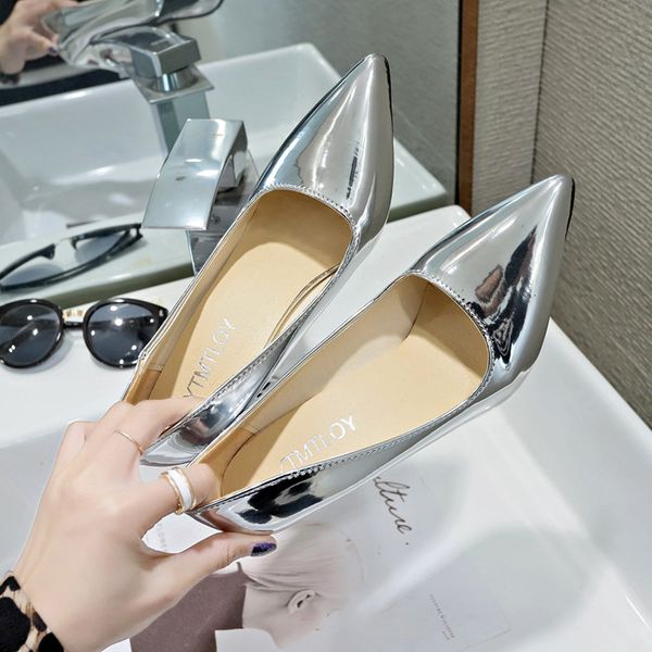 

sandals women pumps 10cm high thin heels pointed toe solid shallow ladies shoes silver female mvy5, Black