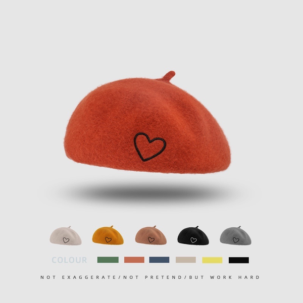 

hats, scarves & gloves sets autumn and winter hat children's versatile beret female simple love embroidered octagonal student literatur, Blue;gray