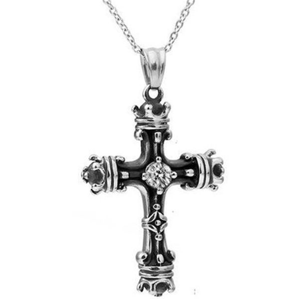

pendant necklaces red white zircon cross wing necklace men gothic jewelry punk style stone zirconia inlay dragon, Silver