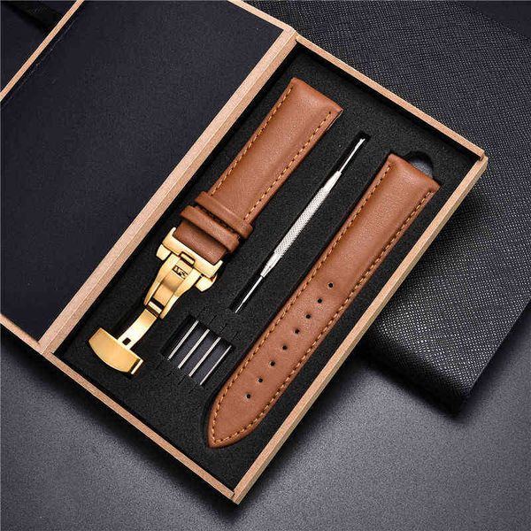 

soft leather watchbands with stainless steel automatic clasp watch bracelets 18mm 20mm 22mm 24mm straps watches accessories h1123, Black;brown
