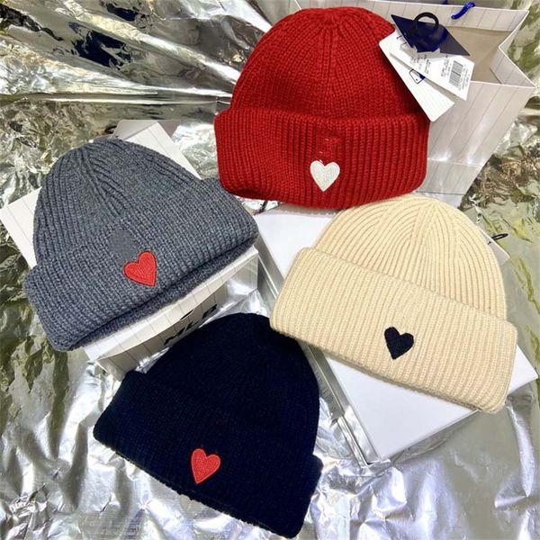 

new knitted hat net red embroidery heart color warm cap, Blue;gray