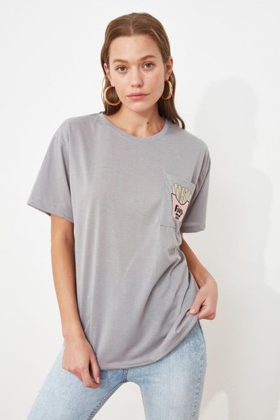 

women's t-shirt trendyol embroidered boyfriend knitted twoss21ts2103, White