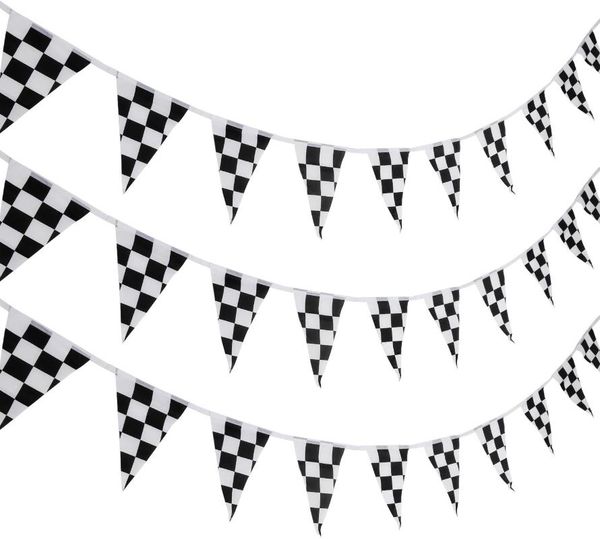 

party decoration 10 meter checkered pe black white pennant banner flags racing outdoor birthday decorations for race car sport events