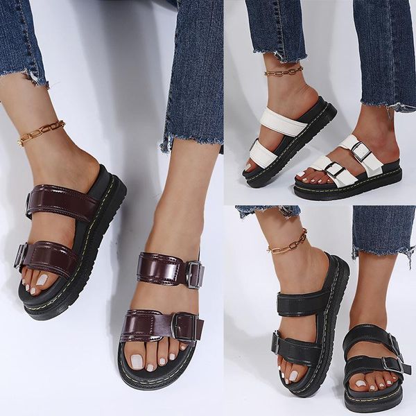 

summer trendy sponge cake student sandals buckle one-word slippers female large size shoes explosion women, Black