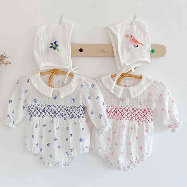 

spring autumn toddler clothing baby girls princess wind printing rompers + hat kids girl long sleeve 210429, Blue