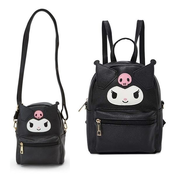 

cartoon backpack black small cute pu leather shoulder messenger bag back pack crossbody s for women girls boys sling kids 211215