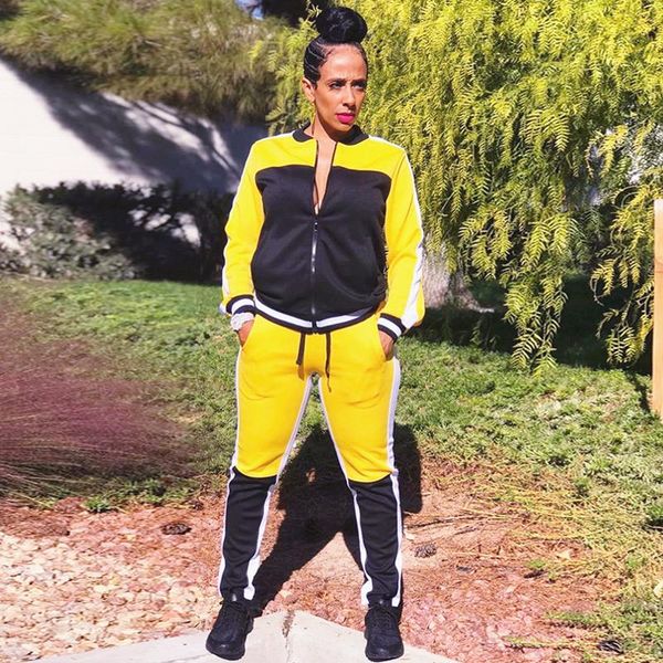 

women's two piece pants 2 set tracksuit yellow winter outfits matching sweat suits runway women sweatsuits survetement femme, White
