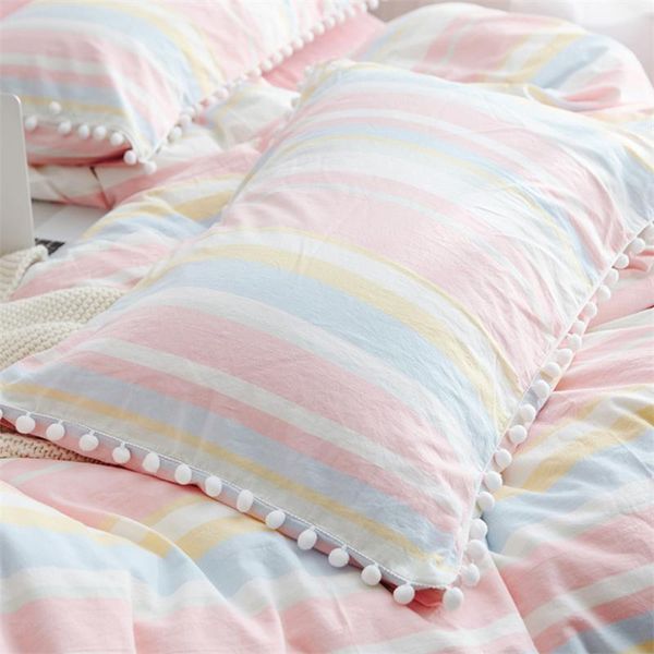 

pillow case rainbow pom pillowcases pure cotton cover with ball decor solid color 100% cute kawaii soft & comfort