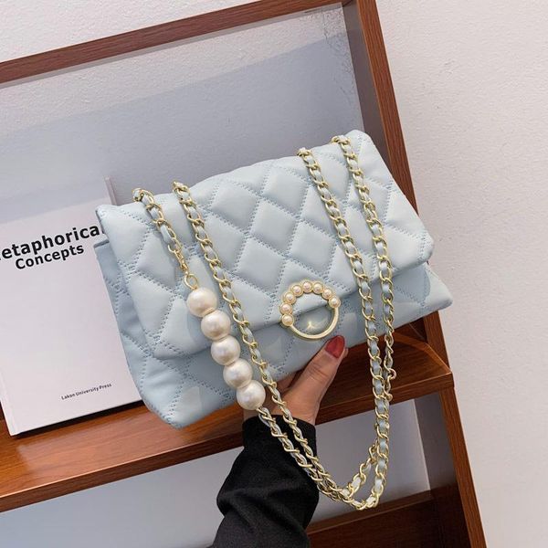 

shoulder bags pu leather women luxury designer handbags 2021 shopper bag fashion korean style large capacity lingge pearl chain crossbody