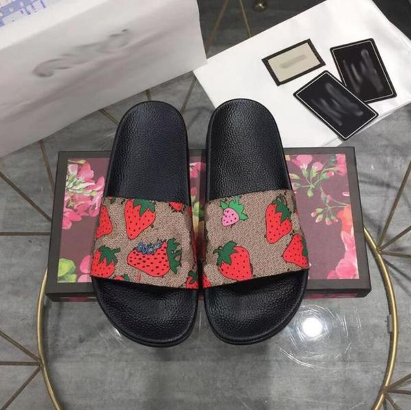 

2022 designer slides mens womens slippers with original box dust bag flowers printing leather platform shoes fashion luxury brand 4480778, Black