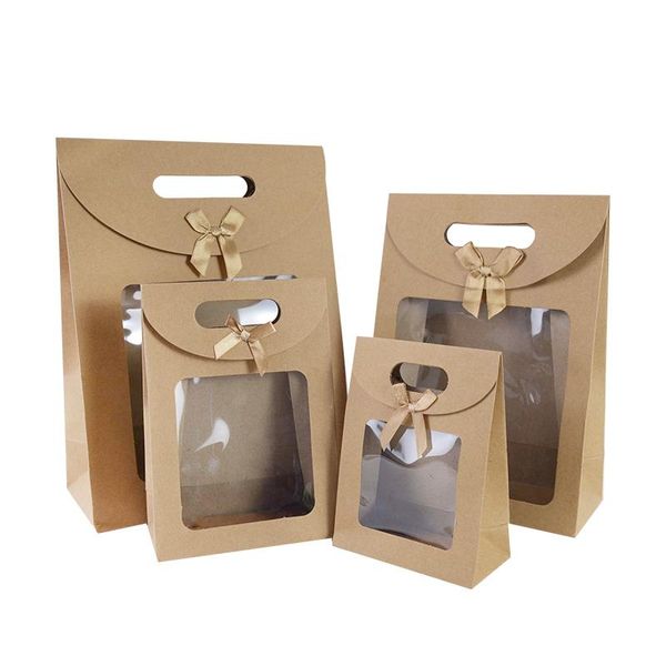 

gift wrap 2pcs kraft paper bags with window wedding birthday packaging box carton event party christmas package boxes