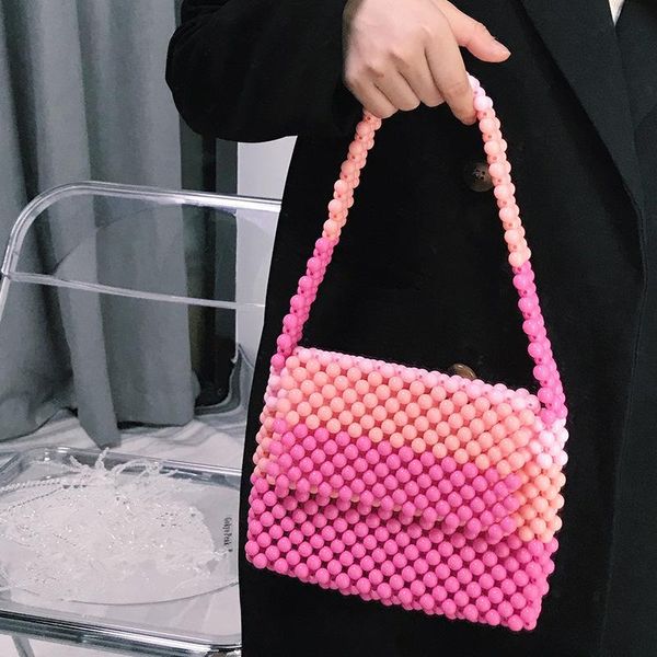 

cross body 2021 summer hit color handmade pearl handbags beaded handbag pink shoulder bag ladies wedding evening banquet female