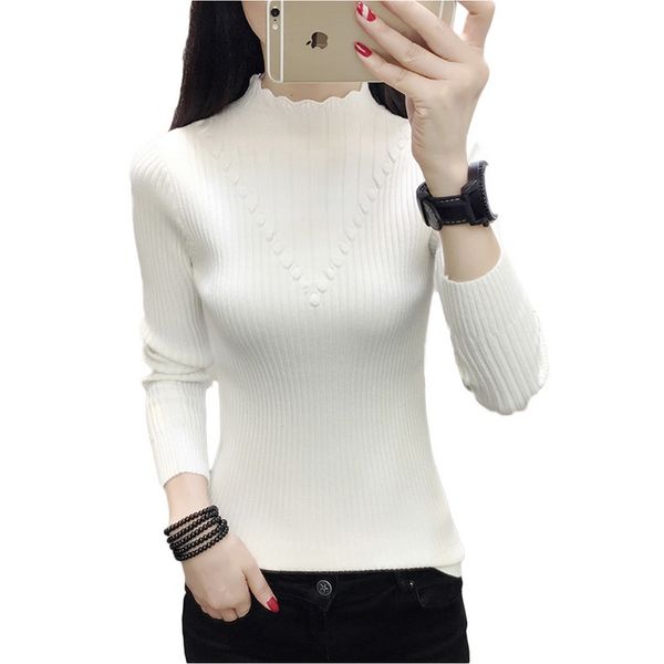 

qrwr 2021 autumn winter sweater women casual long sleeve half turtlene elegant slim fit solid color pullover womens turtlenec, Black;pink