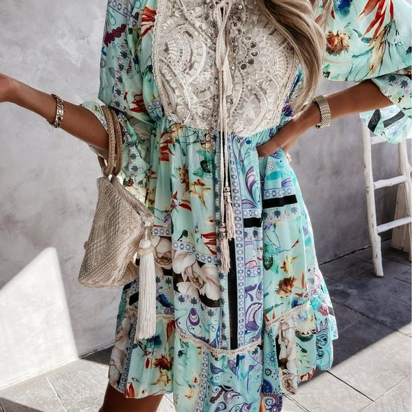 

casual dresses 2021 summer lace dress print skirt women, Black;gray