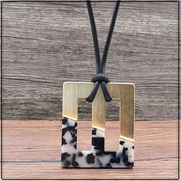 

pendant necklaces metal resin golden black contrast square necklace for women punk goth vintage gothnic accessories boho jewelry, Silver