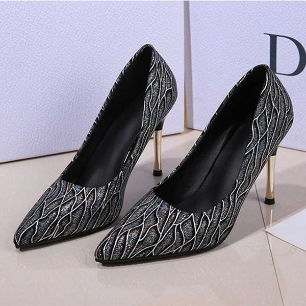 

dress shoes women fashion design high heels 2021 pointed toe thin temperament elegant office for, Black
