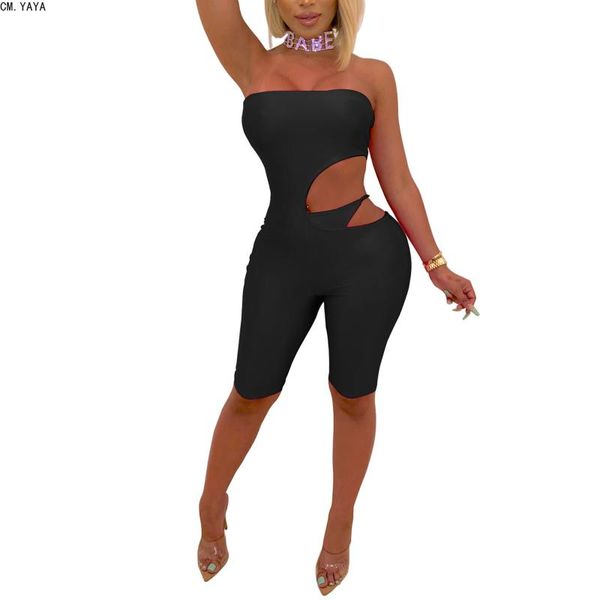 

women's jumpsuits & rompers cm.yaya 2021 women summer solid colour strapless sleeveless hollow out jumpsuit nightclub bodysuit cmld9026, Black;white