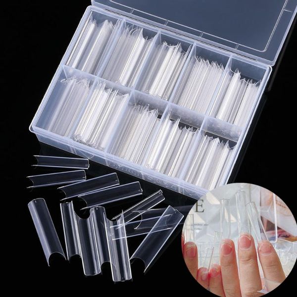 

transparent non marking lengthened nail pieces natural color bamboo tube sheet self-adhesive diy manicure accessories false nails, Red;gold
