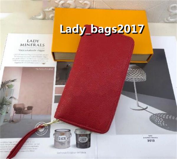 

luxury designer women wallets single zipper bag long embossed wallet lady clutch female men purse cards coins purses leather card holder poc, Red;black
