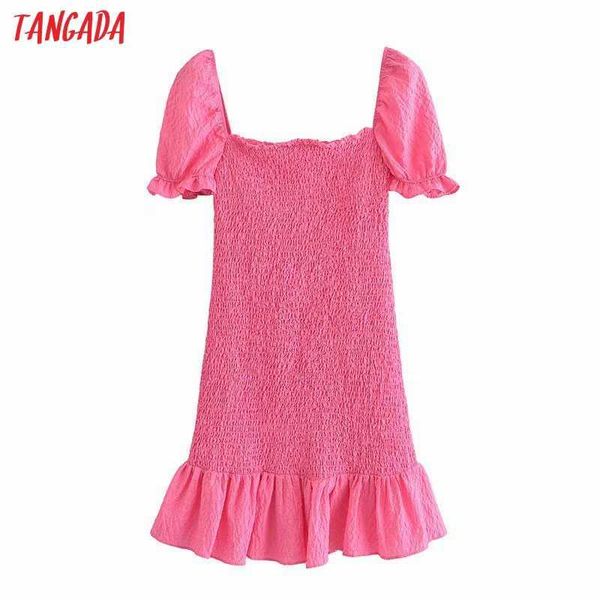 

tangada summer women french style pink pencil dress puff short sleeve ladies sundress 3h482 210609, Black;gray