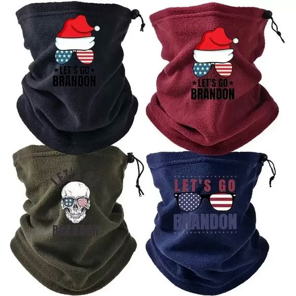 Anti Biden Vamos dar Brandon Winter Chapéu Polar Lã Esporte Scarf Máscaras Máscaras Tubo Gosquimes Natal Bandeira dos Estados Unidos Letras de Crânio Imprimir Capa de Pescoço Proteção de rosto WHT0228