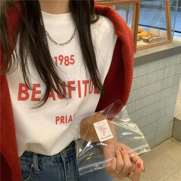 

women's t-shirt autumn tshirt casual letter print o-neck stripe tees creativity loose t-shirts women long sleeve oversize hip hop stree, White