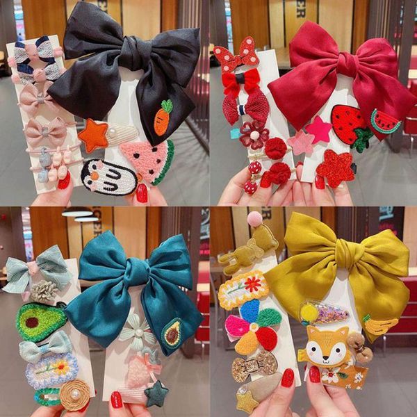 

cute princess hair accessories 10-piece set bow tie head rope rubber band children hairpin wholesale, Slivery;white