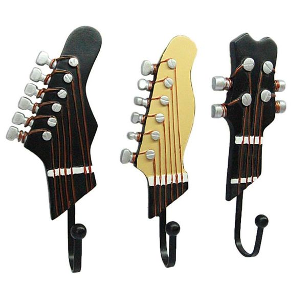 

hooks & rails 3pcs creative guitar head shaped resin cloth hat keychain wall hook kitchen household decorative storage accessories