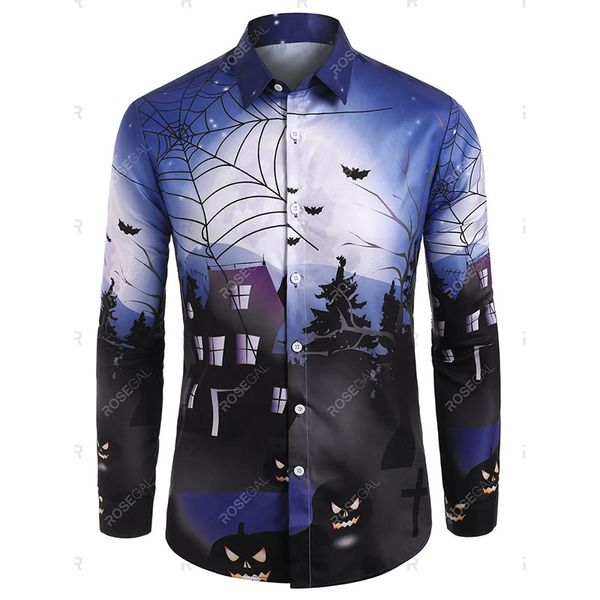 

halloween men's bat print button long sleeve shirt, White;black