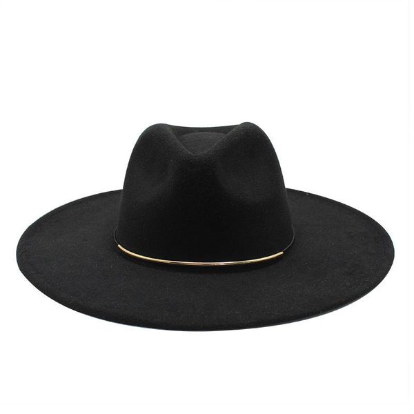 

wide brim hats 2021 autumn winter big edge wool fedora hat women faux woolen ladies fedoras jazz belt caps bowler felt, Blue;gray