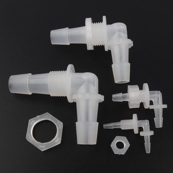 

watering equipments 5pcs/lot m6 m8 g/18~g1/2 thread to 2-12mm pp pagoda elbow connectors hex nut aquarium fish tank air pump fittings hose j
