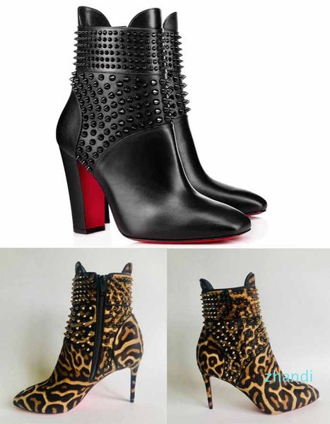 

luxury designers spiked shoes women ankle boots rivets red bottom boot genuine leather hongroise suede ankles booty studded bootie black