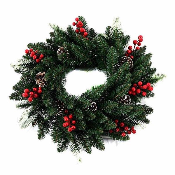 

40cm christmas wreath door decoration artificial foam berry with natural pine cone pendant wall decor decorative flowers & wreaths