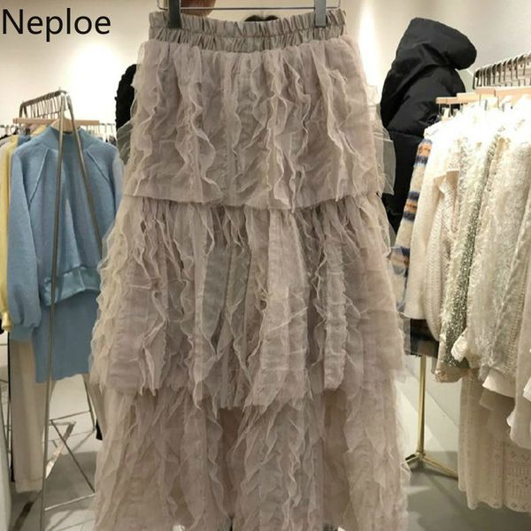 

neploe skirt women fashion new arrival korean elastic waist jupe high waist slim patchwork gauze pleated saia faldas 4g650 210422, Black