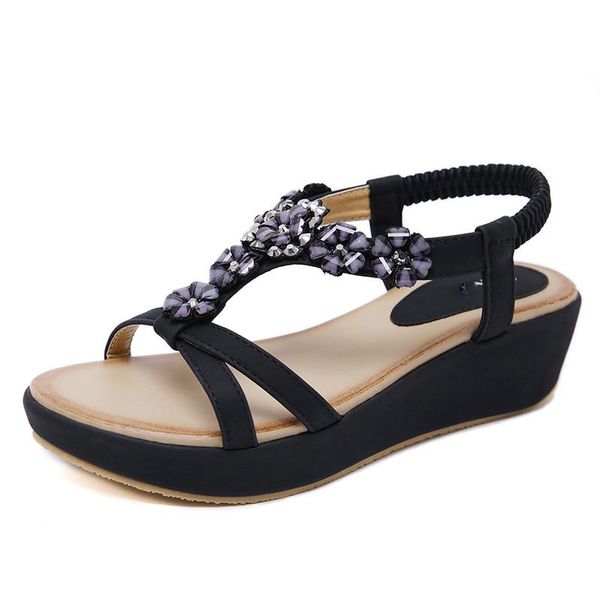 

large size 35 42 thick bottom sandals women shoes breathable elastic band sandal daily casual beach, Black