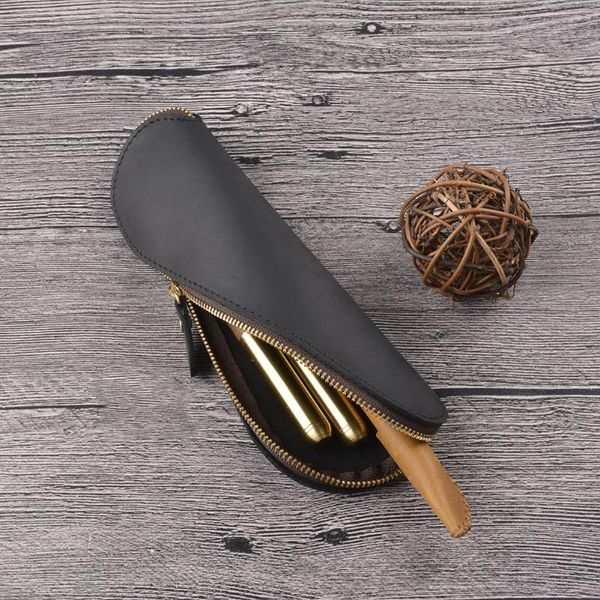 

handmade storage eyeglasses case s shaped zipper portable pu leather brush holder makeup soft casual vintage pouch pencil bag bags