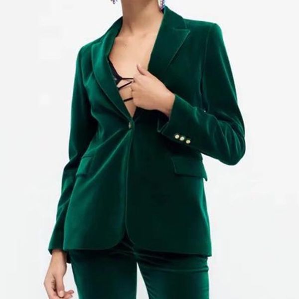 

women's suits & blazers diyig woman 2021 autumn clothing fashionable all-match slim fit socialite style green velvet suit jacket, White;black