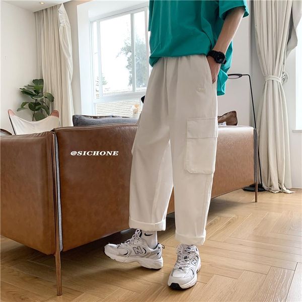 

men's pants black white cargo men streetwear jogger ankle-pants big pocket mens casual harajuku sweatpants 2021 summer
