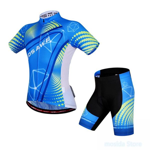 

racing sets 10set mountain bike riding short-sleeved suit moisture wicking cycling silicone pad shorts, Black;blue