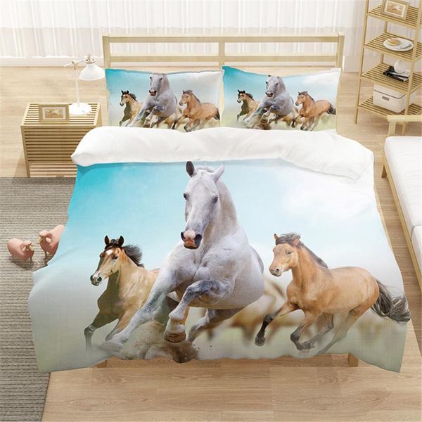 

bedding sets horses printed duvet cover set twin full  king comforter kids bedspread soft lightweight quilt animals home textile